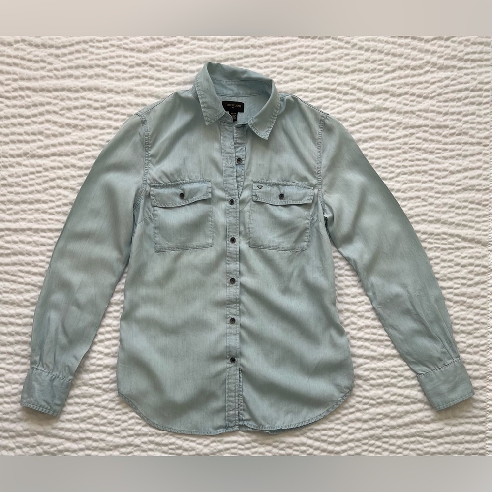 True Religion- Utility Button Down Shirt- Light Blue- XS